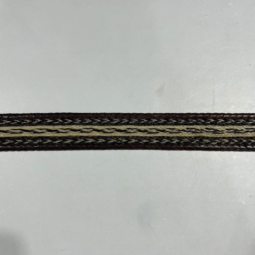 VTG Western Horsehair Inlay Leather Belt Brown Silver Engraved Buckle Mens 34